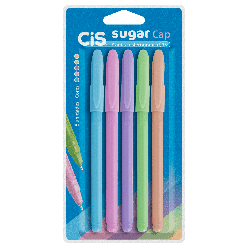 Caneta Sugar Cap CIS Esferográfica com 5 cores 1.00mm - Palácio da Arte