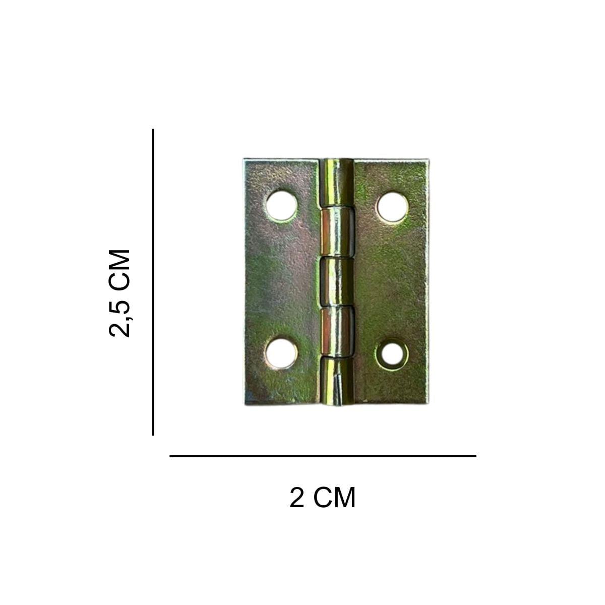 Dobradiça Zincada em Metal Dourado 2,5x2cm Kit com 2 peças - Palácio da Arte