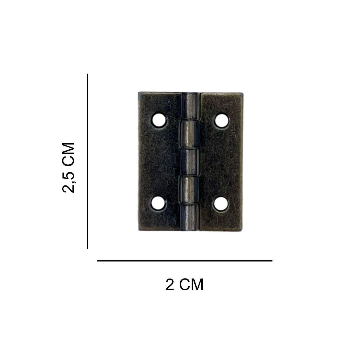 Dobradiça Zincada em Metal Ouro Velho 2,5x2cm Kit com 2 peças - Palácio da Arte