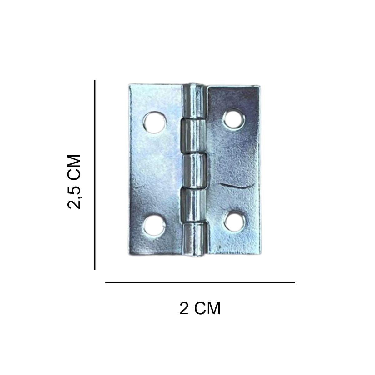 Dobradiça Zincada em Metal Prata 2,5x2cm Kit com 2 peças - Palácio da Arte