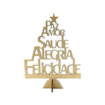 Enfeite de Mesa Árvore de Natal Mensagens 16,7x12,6x4,8cm em MDF - Palácio da Arte