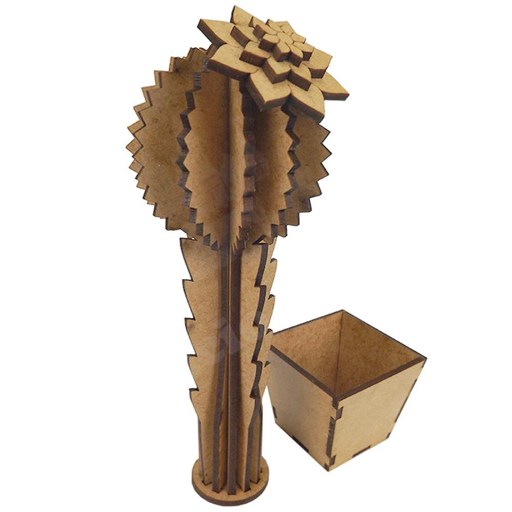 Enfeite de Mesa Cacto V 16,5x6,3x6,8cm em MDF - Palácio da Arte