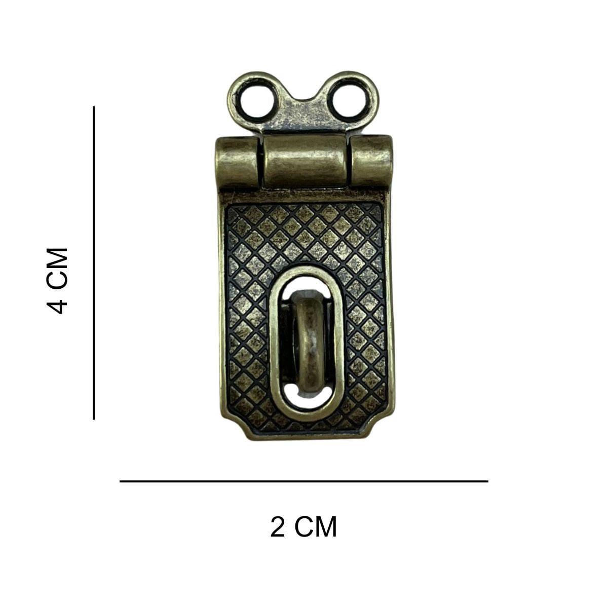 Fecho Porta Cadeado em Metal Ouro Velho 4x2cm Kit com 2 peças - Palácio da Arte