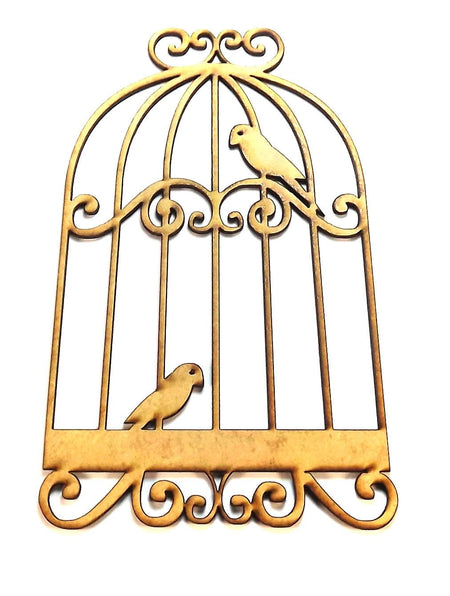 Gaiola 2 Passarinhos Trabalhada 30x20cm em MDF - Palácio da Arte