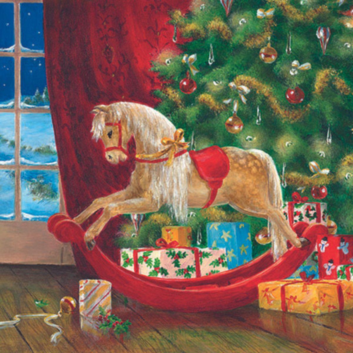 Guardanapo Decoupage Natal Wooden Rocking Horse 33317870 Ambiente com 2 peças - Palácio da Arte