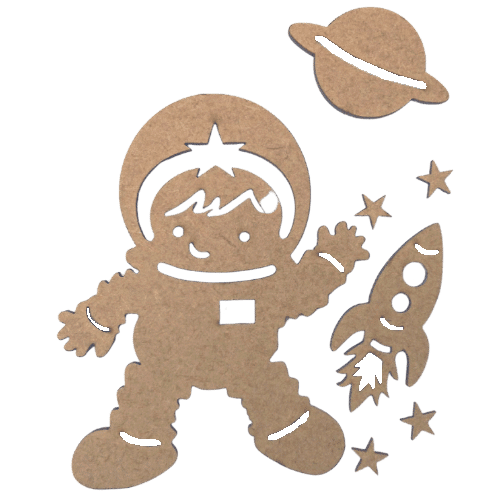 Kit Aplique Astronauta II em MDF 7 peças - Palácio da Arte