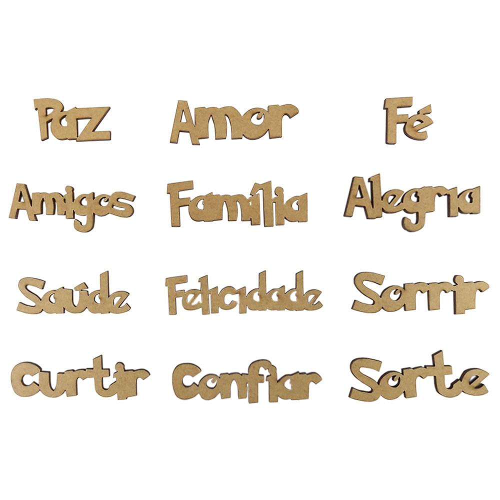 Kit Aplique Palavras Forma Paz Amor Fé em MDF com 12 peças - Palácio da Arte
