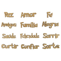 Kit Aplique Palavras Forma Paz Amor Fé em MDF com 12 peças - Palácio da Arte