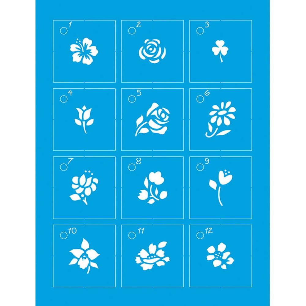 Kit Mini Stencil Litoarte STMI-004 4,5cm Flores 12 peças - Palácio da Arte