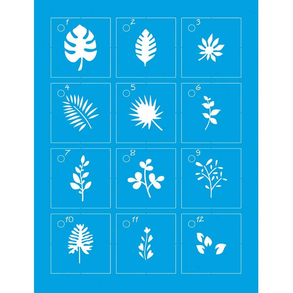 Kit Mini Stencil Litoarte STMI-008 4,5cm Folhagem 12 peças - Palácio da Arte
