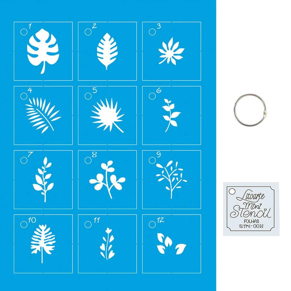 Kit Mini Stencil Litoarte STMI-008 4,5cm Folhagem 12 peças - Palácio da Arte