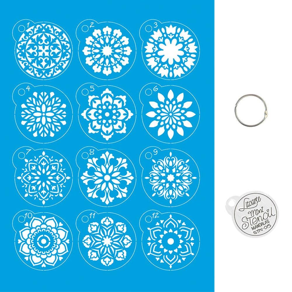 Kit Mini Stencil Litoarte STMI-015 4,5cm Mandalas 12 peças - Palácio da Arte