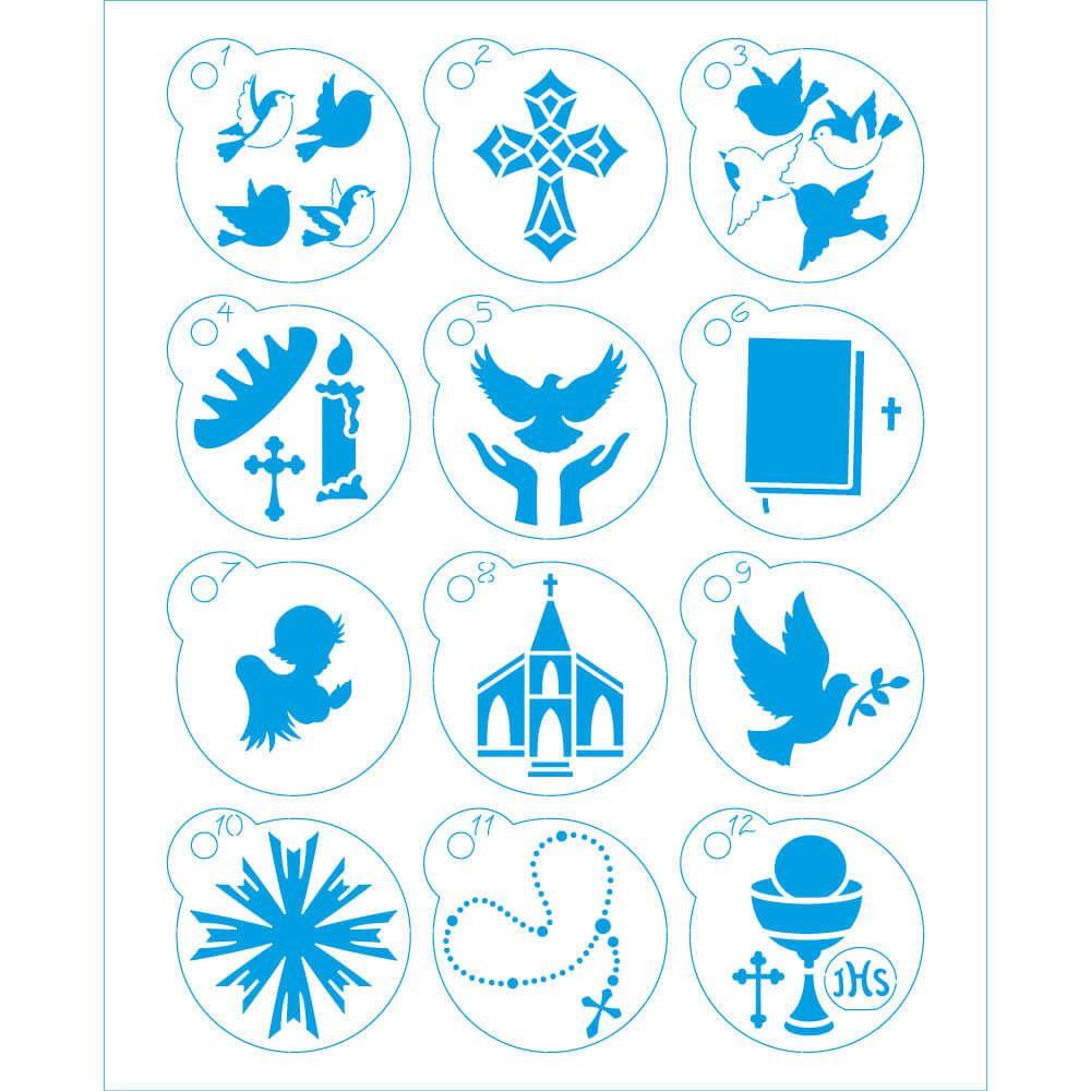 Kit Mini Stencil Litoarte STMI-028 4,5cm Religioso Eucaristia Primeira Comunhão 12 peças - Palácio da Arte