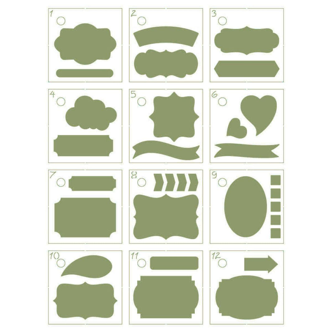 Kit Mini Stencil Litoarte STMI-029 4,5cm Tags para Planer 12 peças - Palácio da Arte