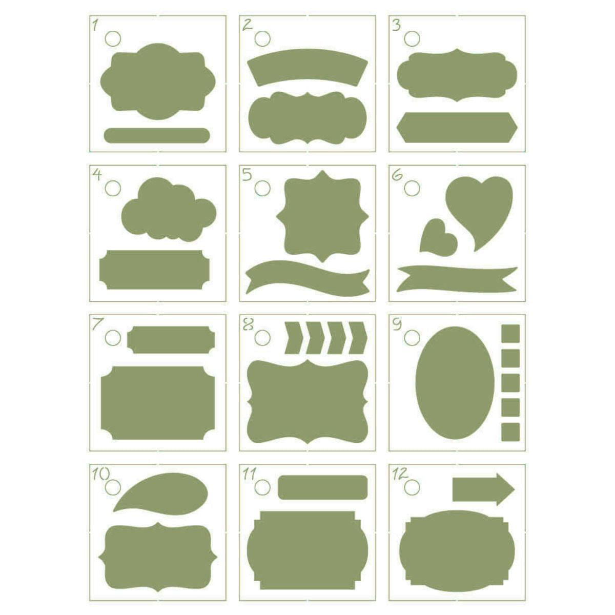 Kit Mini Stencil Litoarte STMI-029 4,5cm Tags para Planer 12 peças - Palácio da Arte