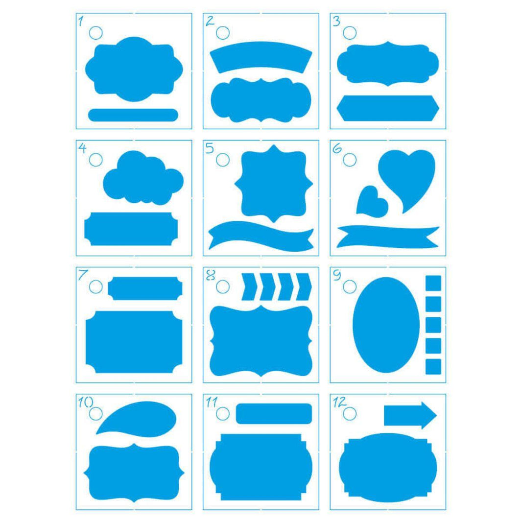 Kit Mini Stencil Litoarte STMI-029 4,5cm Tags para Planer 12 peças - Palácio da Arte