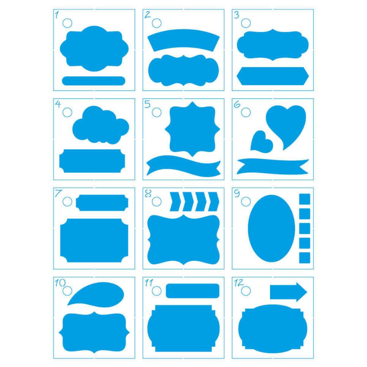 Kit Mini Stencil Litoarte STMI-029 4,5cm Tags para Planer 12 peças - Palácio da Arte