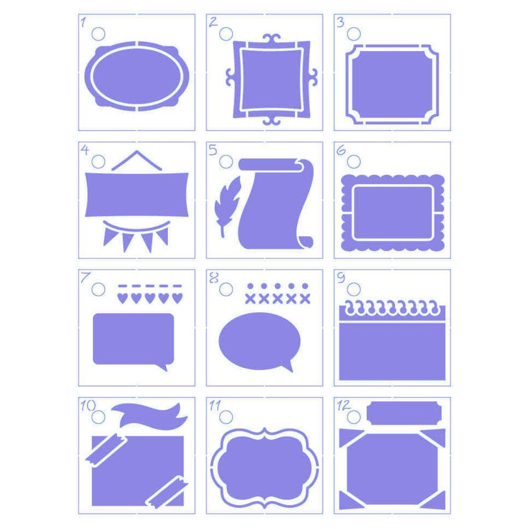 Kit Mini Stencil Litoarte STMI-030 4,5cm Tags e Moldura 12 peças - Palácio da Arte