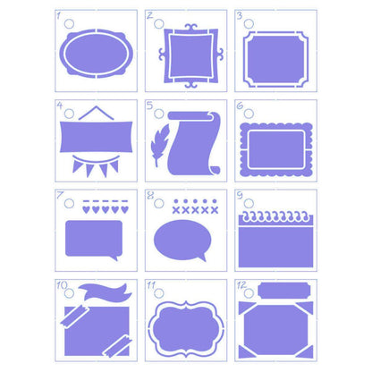 Kit Mini Stencil Litoarte STMI-030 4,5cm Tags e Moldura 12 peças - Palácio da Arte