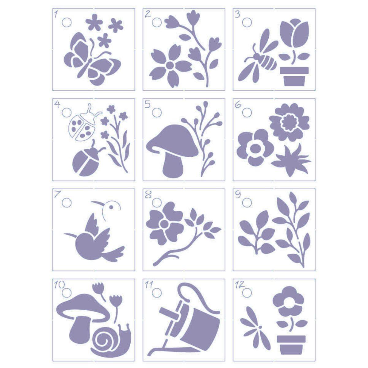 Kit Mini Stencil Litoarte STMI-031 4,5cm Jardim 12 peças - Palácio da Arte