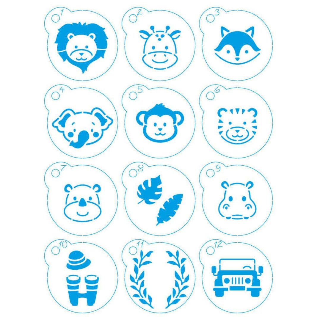 Kit Mini Stencil Litoarte STMI-034 4,5cm Meu Safari 12 peças - Palácio da Arte