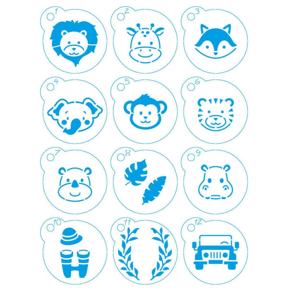 Kit Mini Stencil Litoarte STMI-034 4,5cm Meu Safari 12 peças - Palácio da Arte