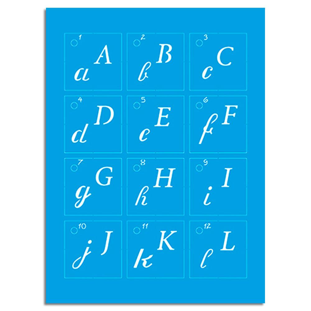 Kit Mini Stencil Litoarte STMI2-002 4,5cm Alfabeto Cursiva 36 peças - Palácio da Arte