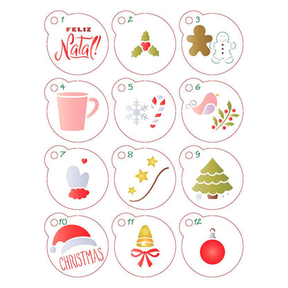 Kit Mini Stencil Litoarte STMIN-001 4,5cm Natal Pinheiro 12 peças - Palácio da Arte