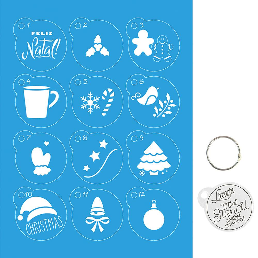 Kit Mini Stencil Litoarte STMIN-001 4,5cm Natal Pinheiro 12 peças - Palácio da Arte