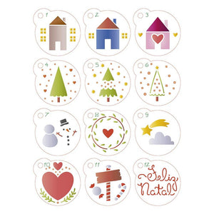 Kit Mini Stencil Litoarte STMIN-003 4,5cm Natal Bolas de Natal, Casinha, Árvore 12 peças - Palácio da Arte