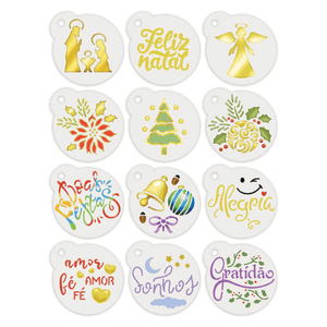 Kit Mini Stencil Litoarte STMIN-004 4,5cm Natal Elementos de Natal 012 peças - Palácio da Arte