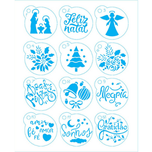 Kit Mini Stencil Litoarte STMIN-004 4,5cm Natal Elementos de Natal 012 peças - Palácio da Arte