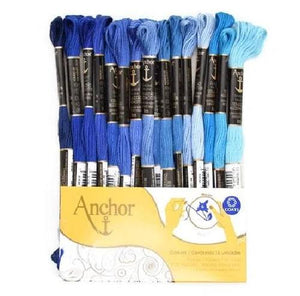 Linha Meada Anchor Mouline para Bordar com 16 Cores Tons de Azul - Palácio da Arte