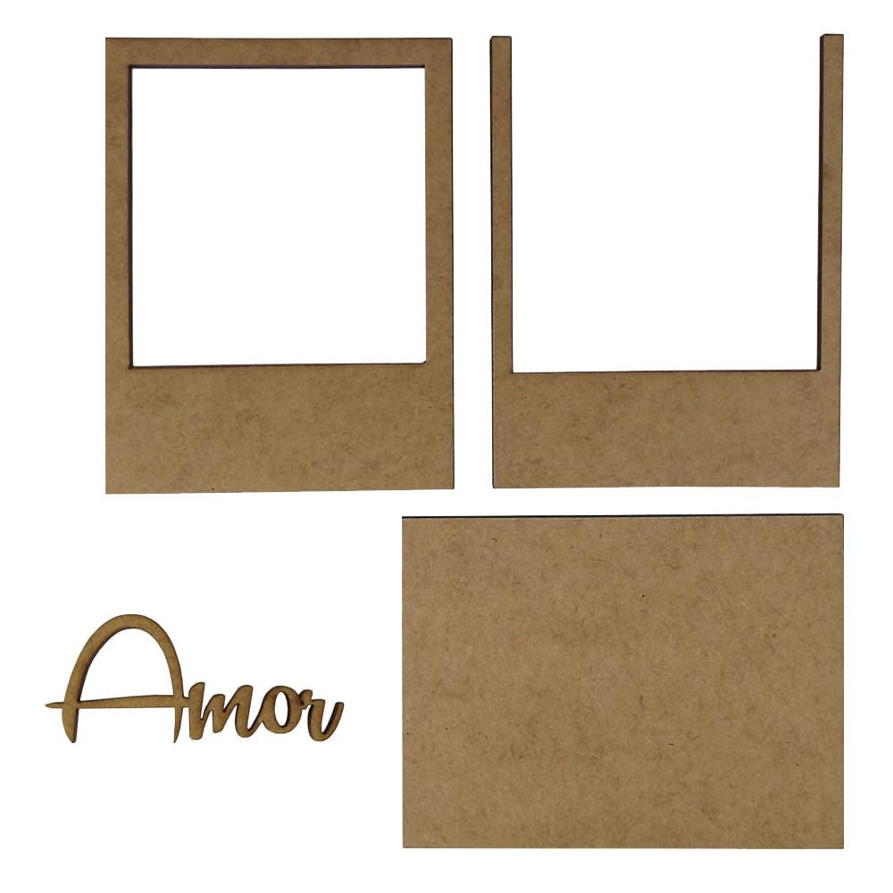 Moldura Foto Polaroid com Aplique Amor 11x8,6cm em MDF - Palácio da Arte