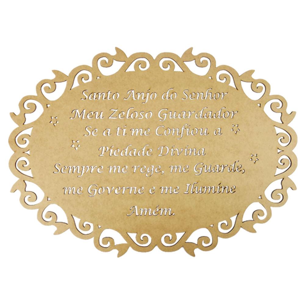 Moldura Oval Oração Santo Anjo do Senhor Arabesco 30x21,5cm em MDF - Palácio da Arte