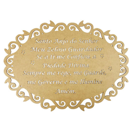 Moldura Oval Oração Santo Anjo do Senhor Arabesco 40x29cm em MDF - Palácio da Arte