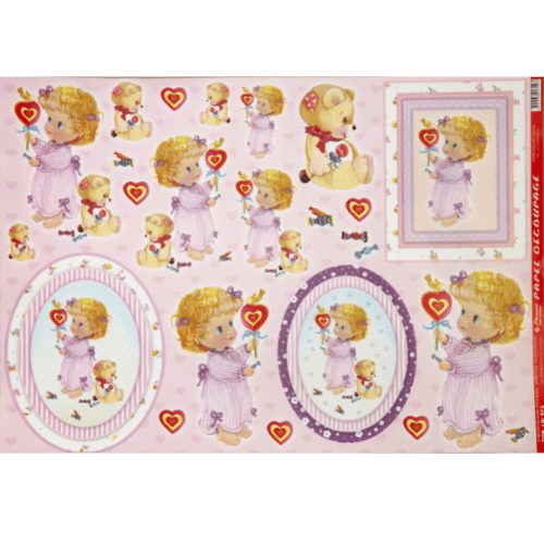 Papel Decoupage 34x48 LD-573 Menina e Ursinho Litocart - Palácio da Arte