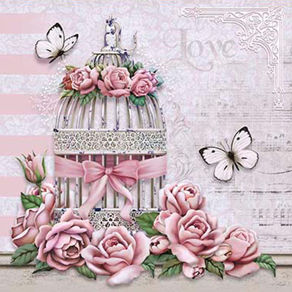 Papel Decoupage Adesiva Litoarte DA20-056 Gaiola com Rosas 20X20cm - Palácio da Arte