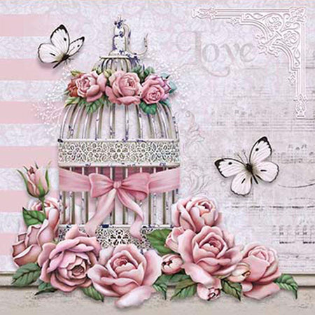 Papel Decoupage Adesiva Litoarte DA20-056 Gaiola com Rosas 20X20cm - Palácio da Arte
