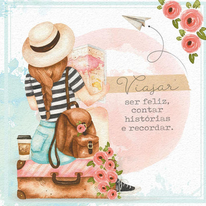 Papel Decoupage Adesiva Litoarte DAX-185 Viajar, Ser Feliz, Contar, Histórias e Recordar 10x10cm - Palácio da Arte