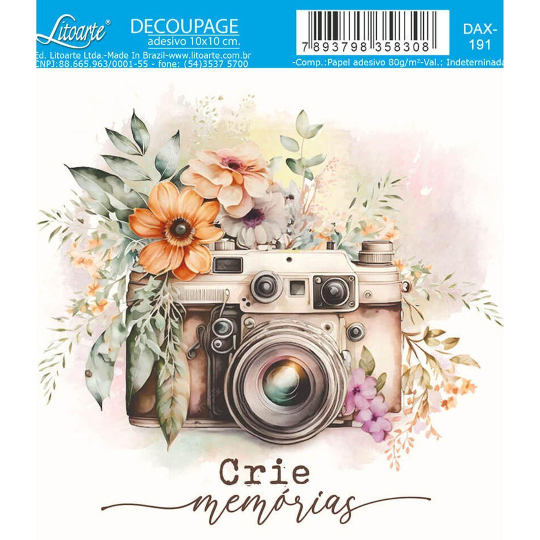 Papel Decoupage Adesiva Litoarte DAX-191 Crie Memórias 10x10cm - Palácio da Arte