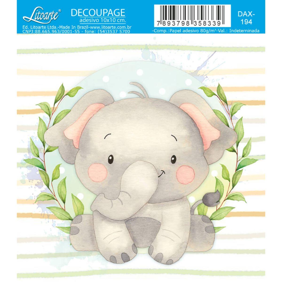 Papel Decoupage Adesiva Litoarte DAX-194 Meu Safari Elefante 10x10cm - Palácio da Arte