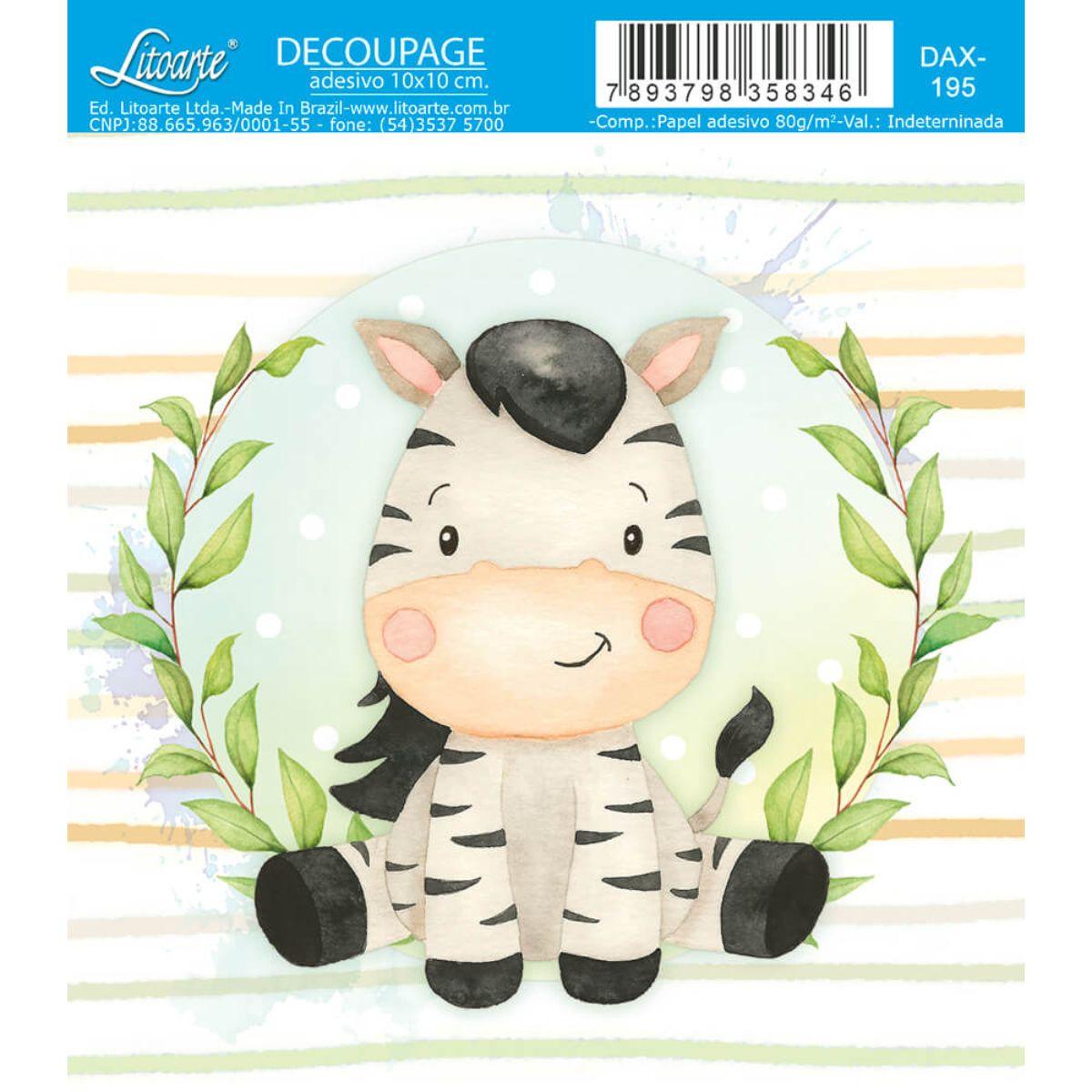 Papel Decoupage Adesiva Litoarte DAX-195 Meu Safari Zebra 10x10cm - Palácio da Arte