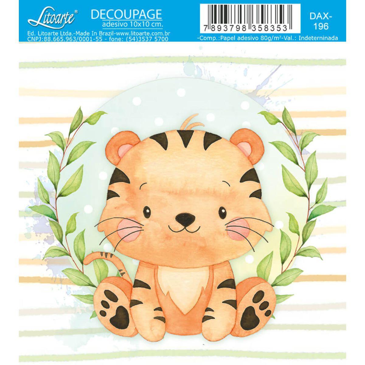 Papel Decoupage Adesiva Litoarte DAX-196 Meu Safari Tigre 10x10cm - Palácio da Arte