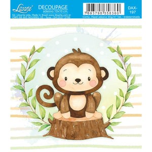 Papel Decoupage Adesiva Litoarte DAX-197 Meu Safari Macaco 10x10cm - Palácio da Arte