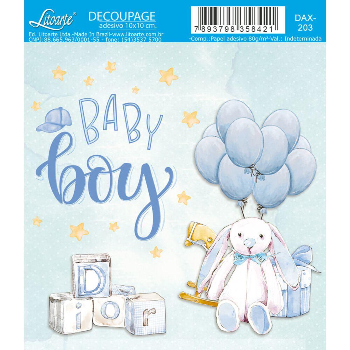 Papel Decoupage Adesiva Litoarte DAX-203 Pacotinho de Amor Baby Boy 10x10cm - Palácio da Arte