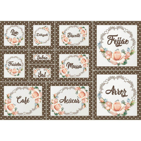 Papel Decoupage Litoarte PD-1037 Flores e Rótulos Mantimentos 49x34,3cm - Palácio da Arte