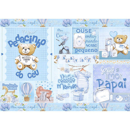 Papel Decoupage Litoarte PD-1084 Pacotinho de Amor Menino 49x34,3cm - Palácio da Arte