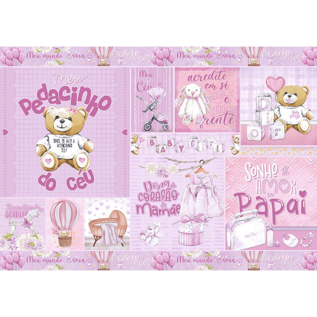 Papel Decoupage Litoarte PD-1085 Pacotinho de Amor Menina 49x34,3cm - Palácio da Arte