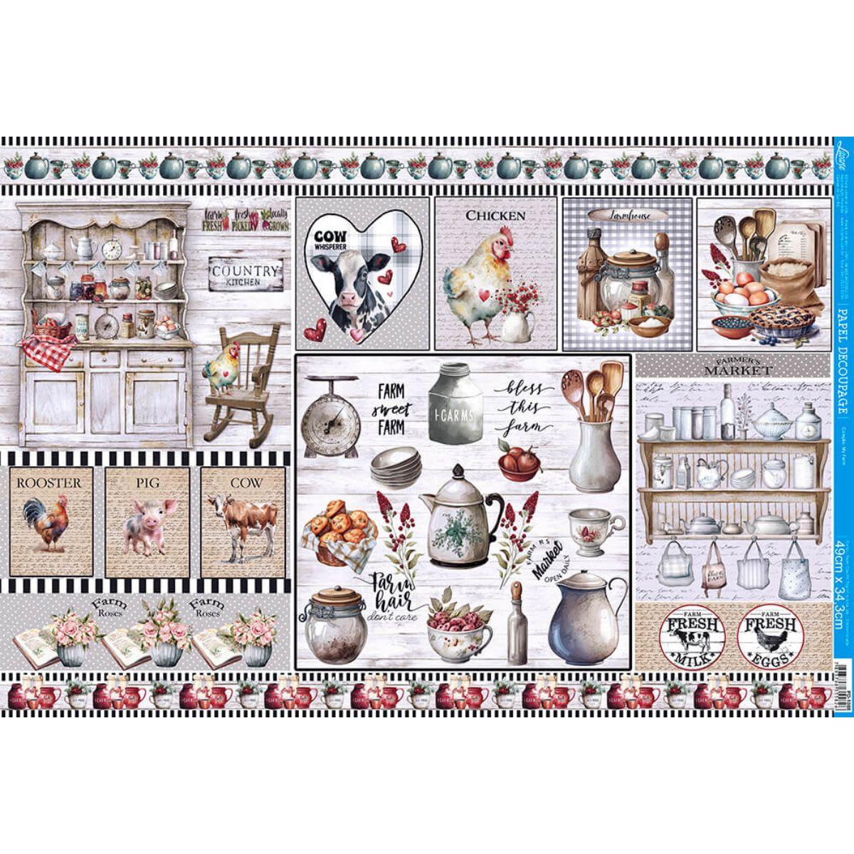 Papel Decoupage Litoarte PD-1088 My Farm 49x34,3cm - Palácio da Arte